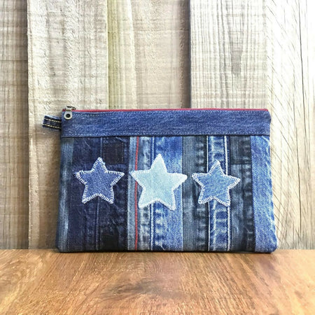 Upcycled Denim Pencil Case - 3 Denim Stars