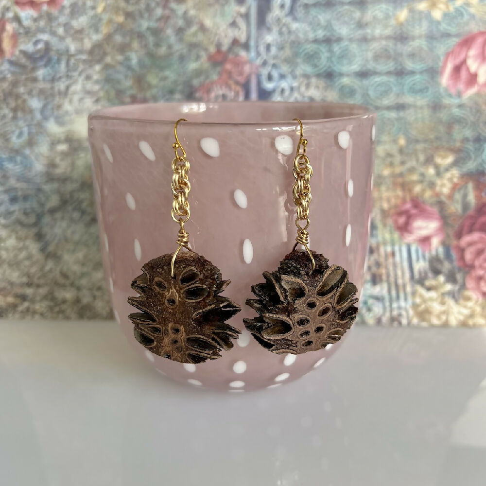 Silver plated banksia earrings large