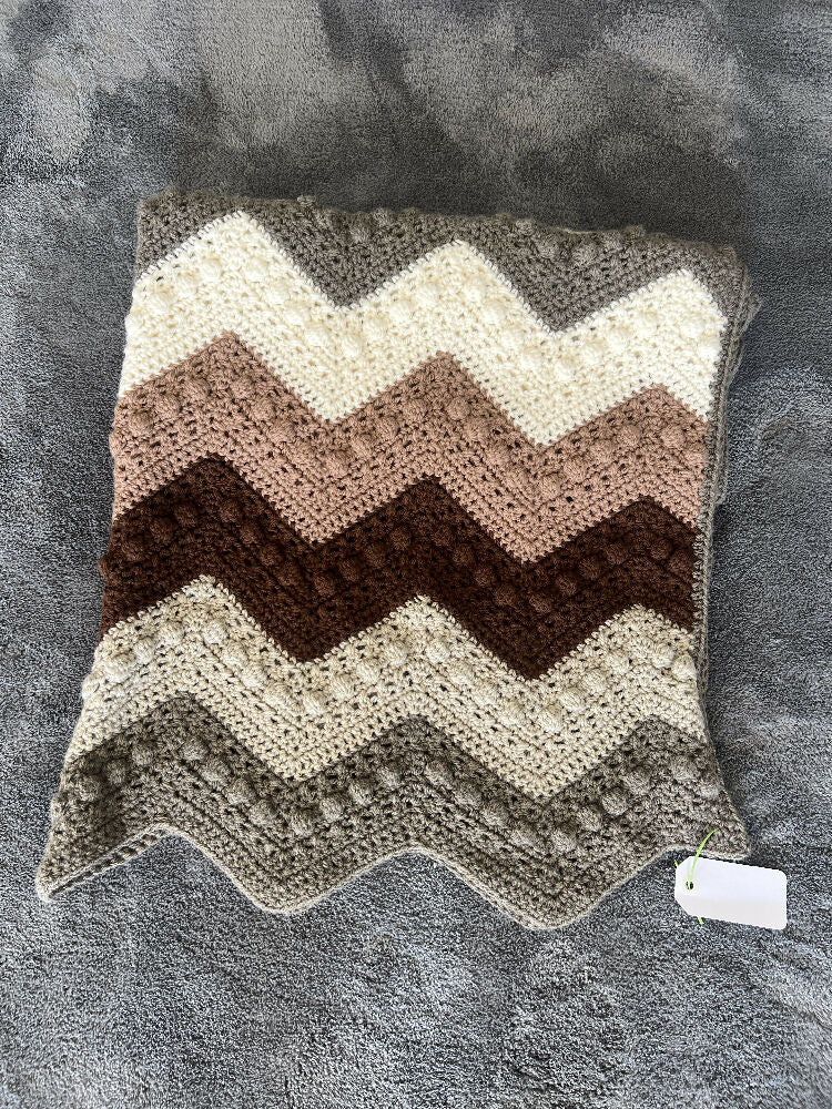 Blanket | Handmade Crochet | Bobble Ripple | Browns & Cream