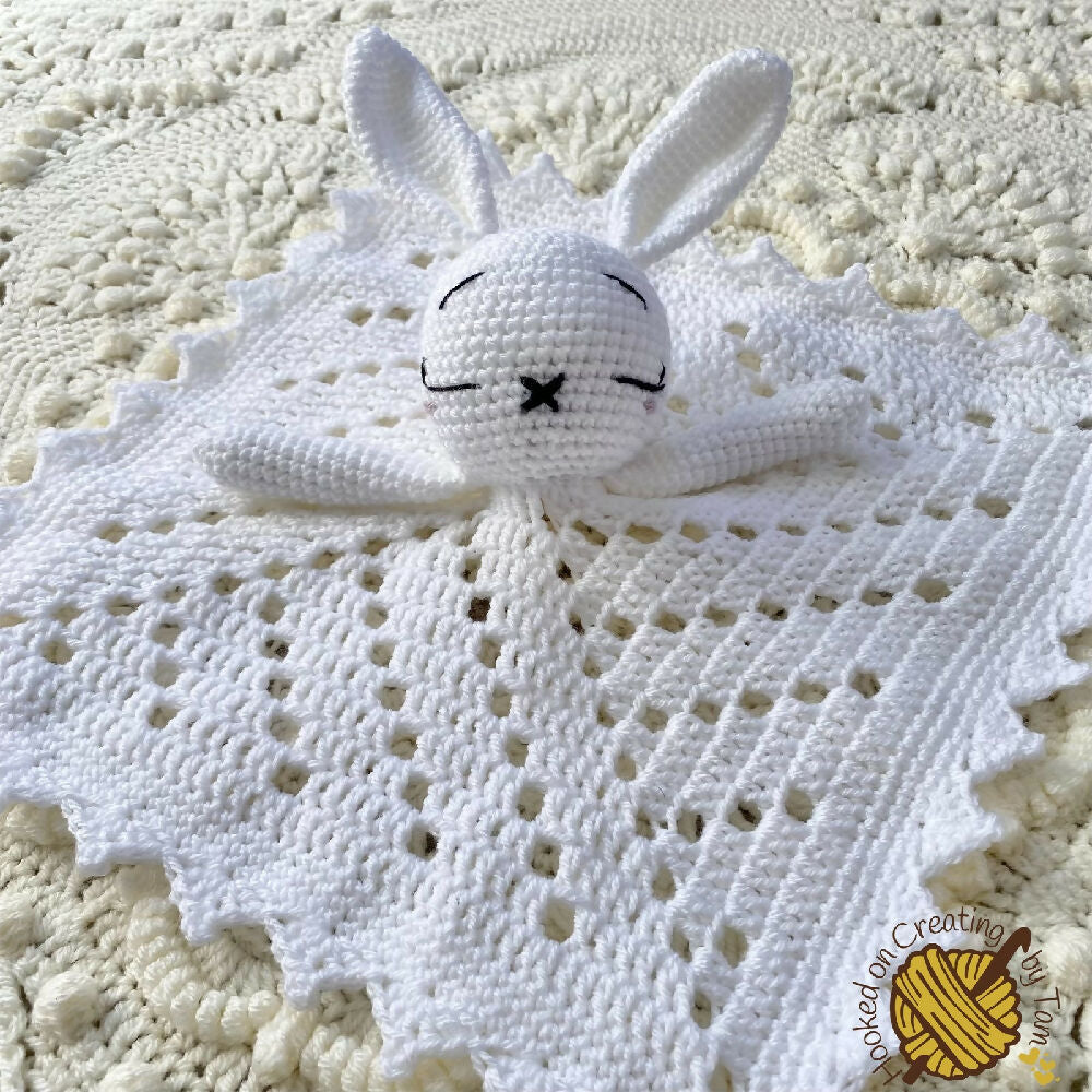 Handmade crochet bunny or bear comforter snuggly lovey security blanket