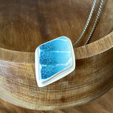 Sterling Silver Sea Pottery Bezel Set Pendant - Diamond Waves