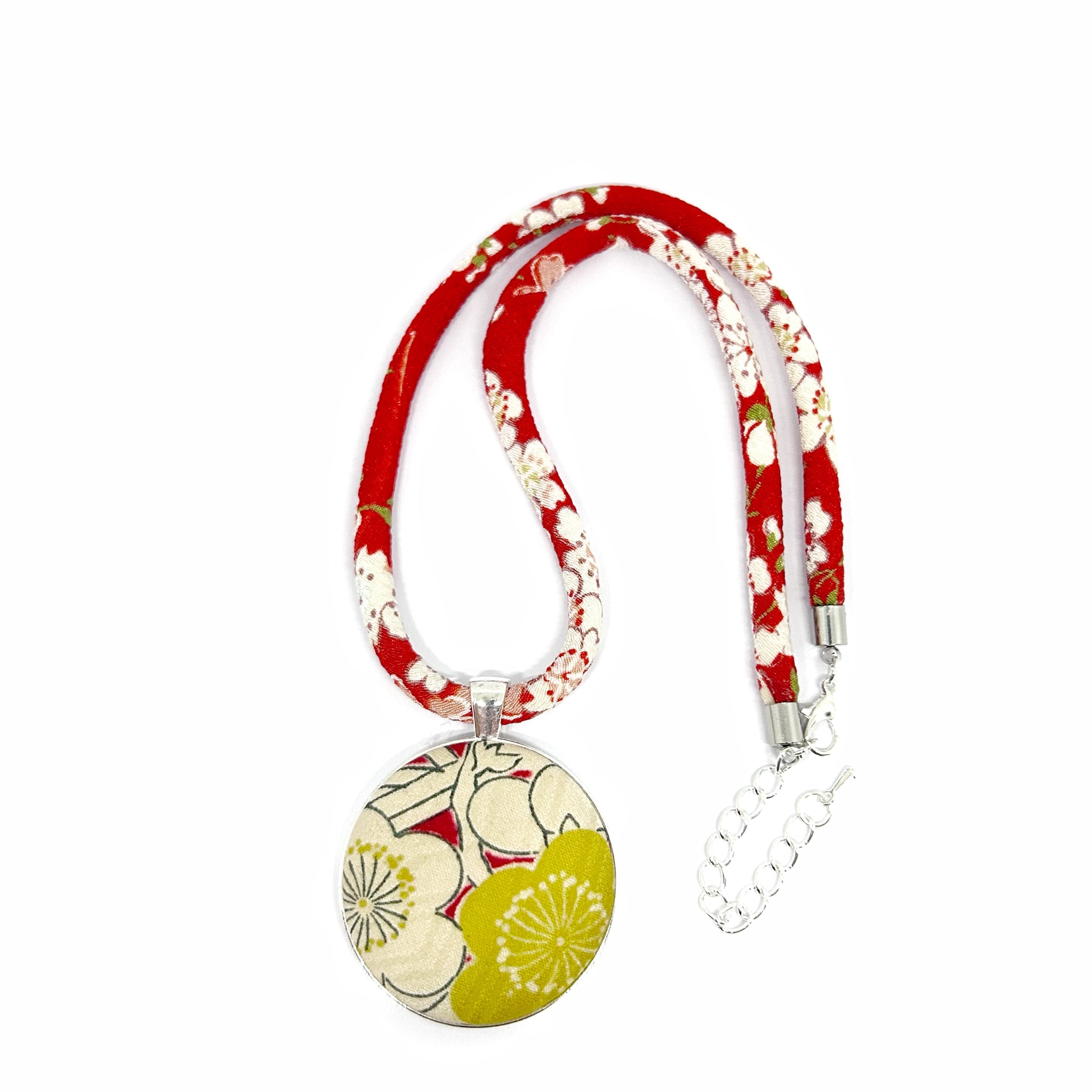 Kimono Pendant Necklace - Red and Yellow Blossom