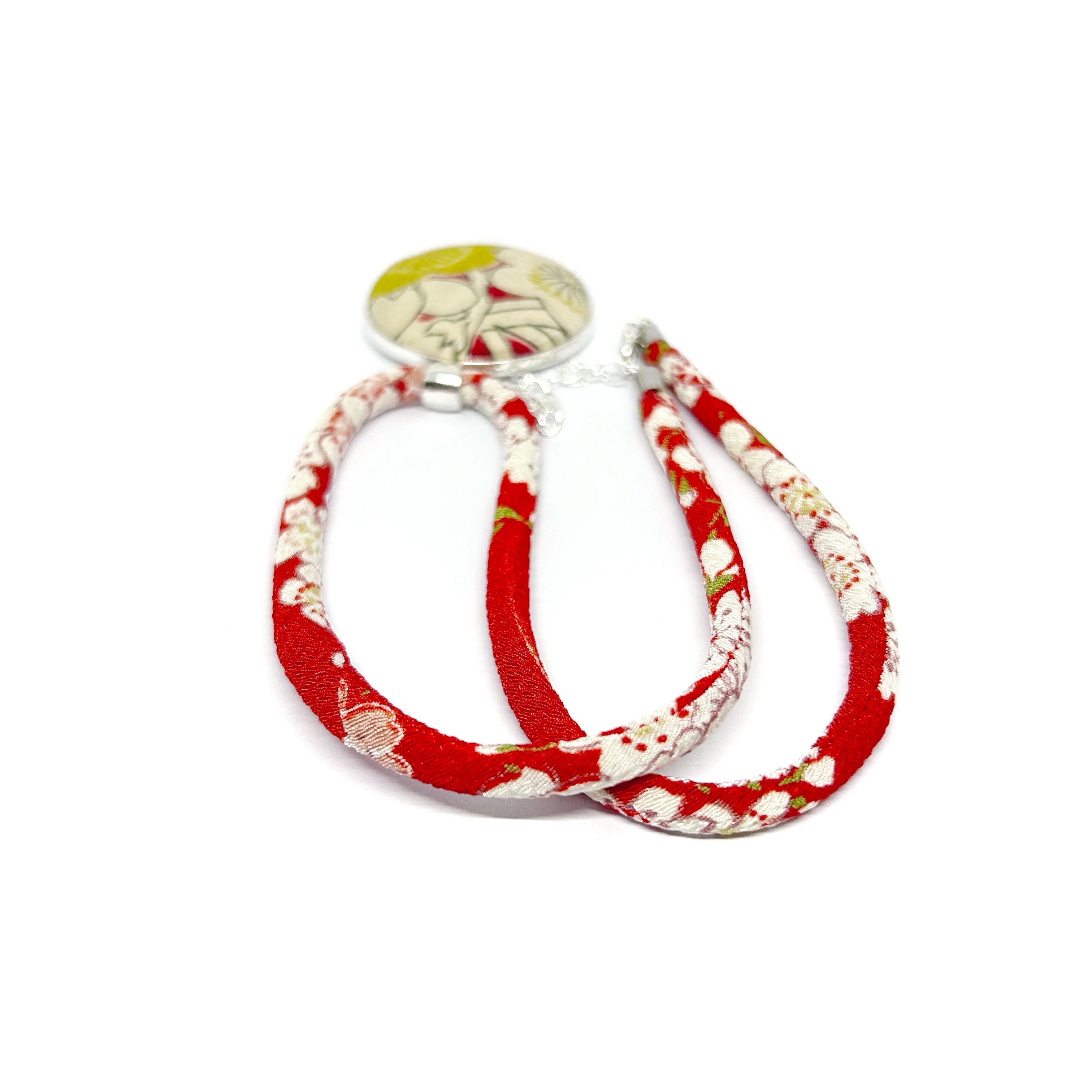 Kimono Pendant Necklace - Red and Yellow Blossom