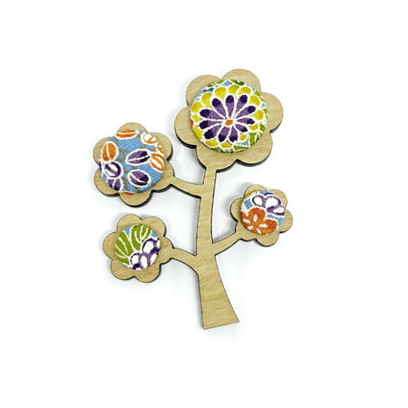 Kimono Tree Brooch - Multi Blues