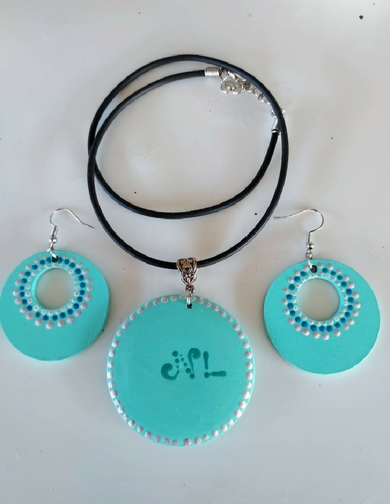 Stunning original design Dot Art Pendant and Earing set called "Blue Horizon"