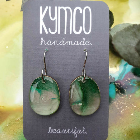 The Rainforest Collection| Resin large dangle earrings | Green silver