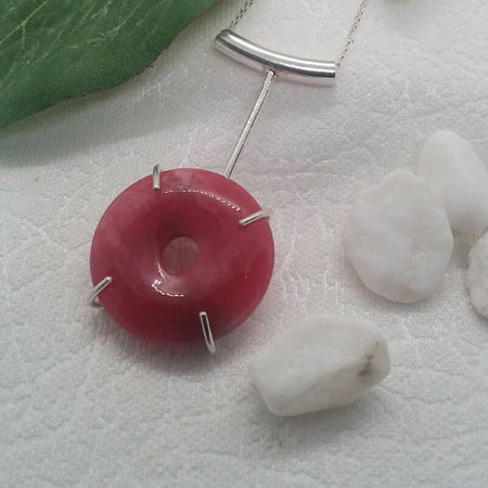 Contemporary Sterling silver pink agate pendant