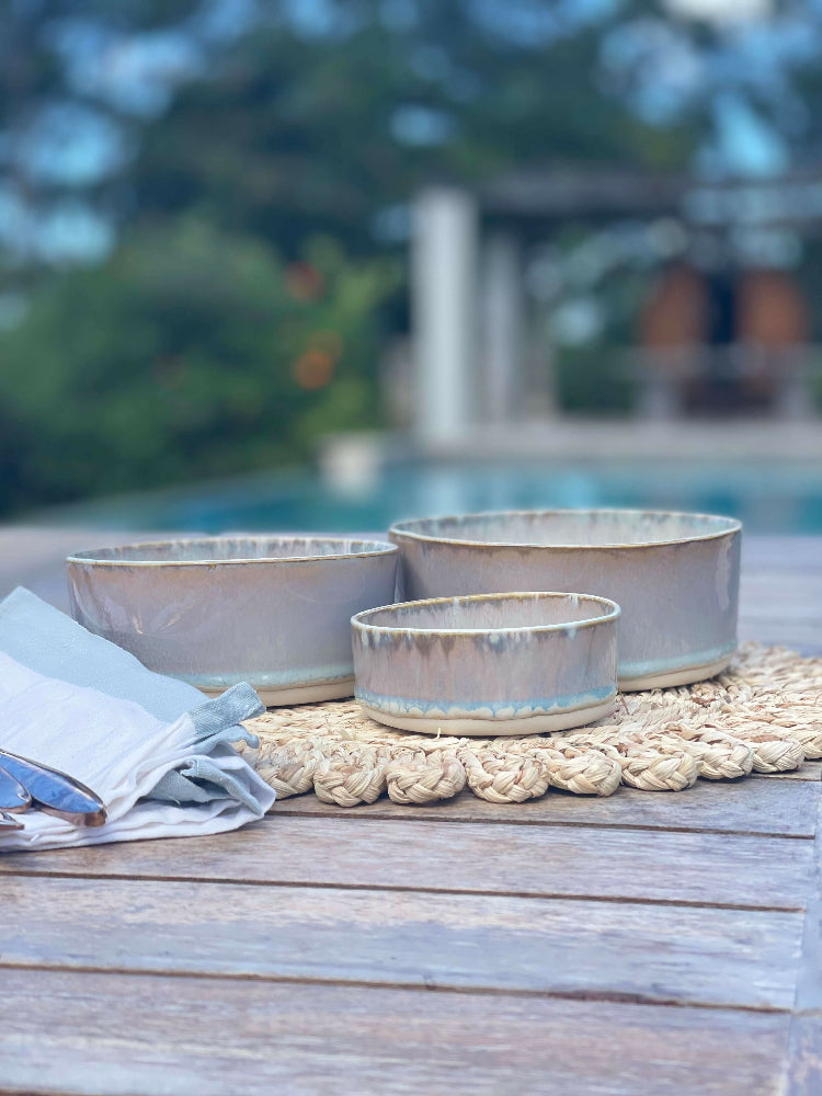 Australian Ceramic Artist Ana Ceramica Handmade Pottery Ceramics Home Decor Kitchen and Dining Servingware Opal Stoneware Nesting Bowls Set of 3 Coastal Tableware Decor