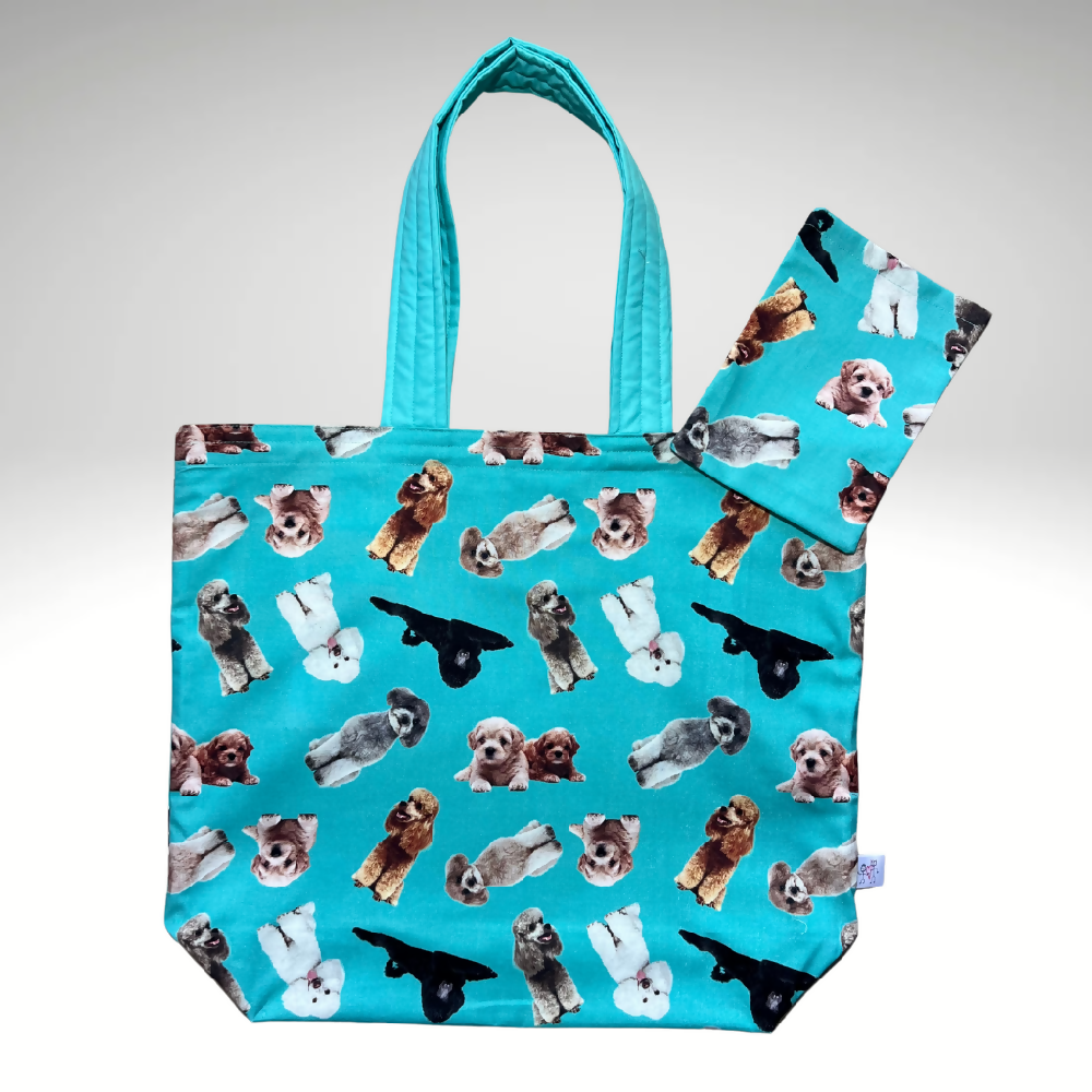 Grocery Tote ... Poodles ... Lined with storage pouch