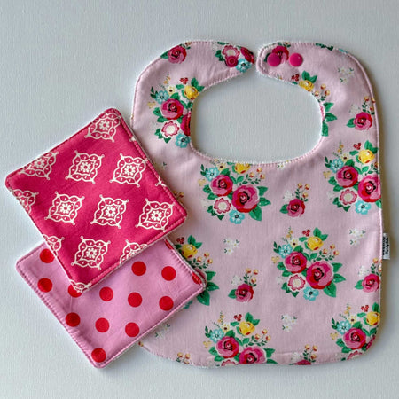 Large Size Floral Bib & Wash Cloth Set