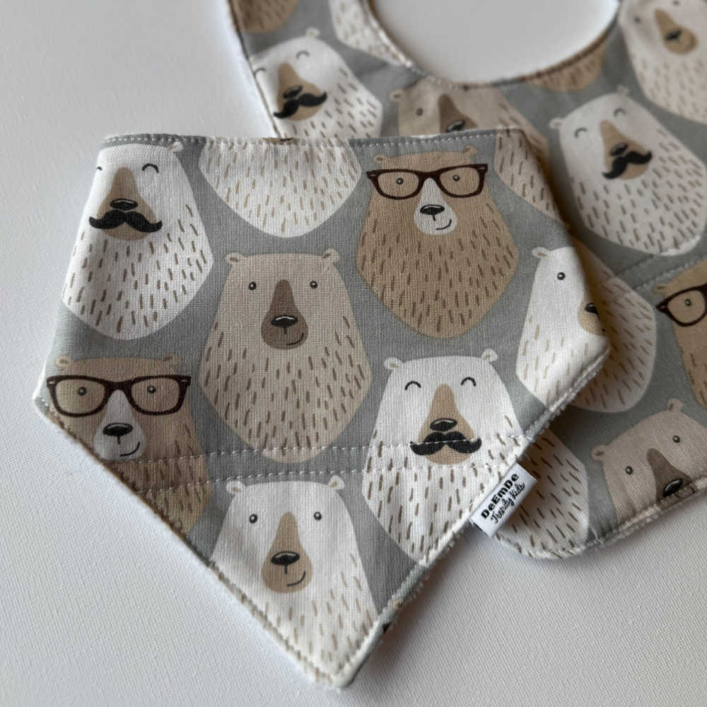 Handmade Bear Print Bib Set