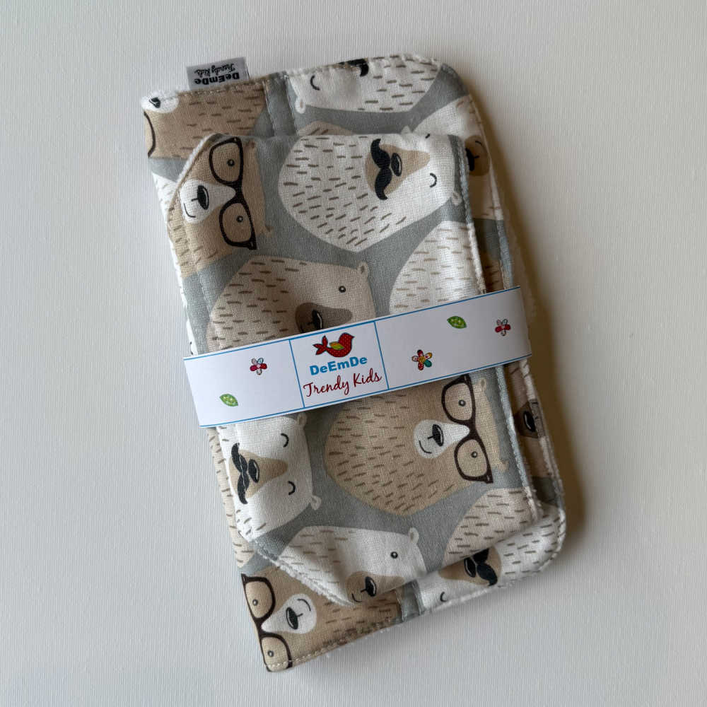 Bear Print Bib Set – Large Feeding Bib & Dribble Bib