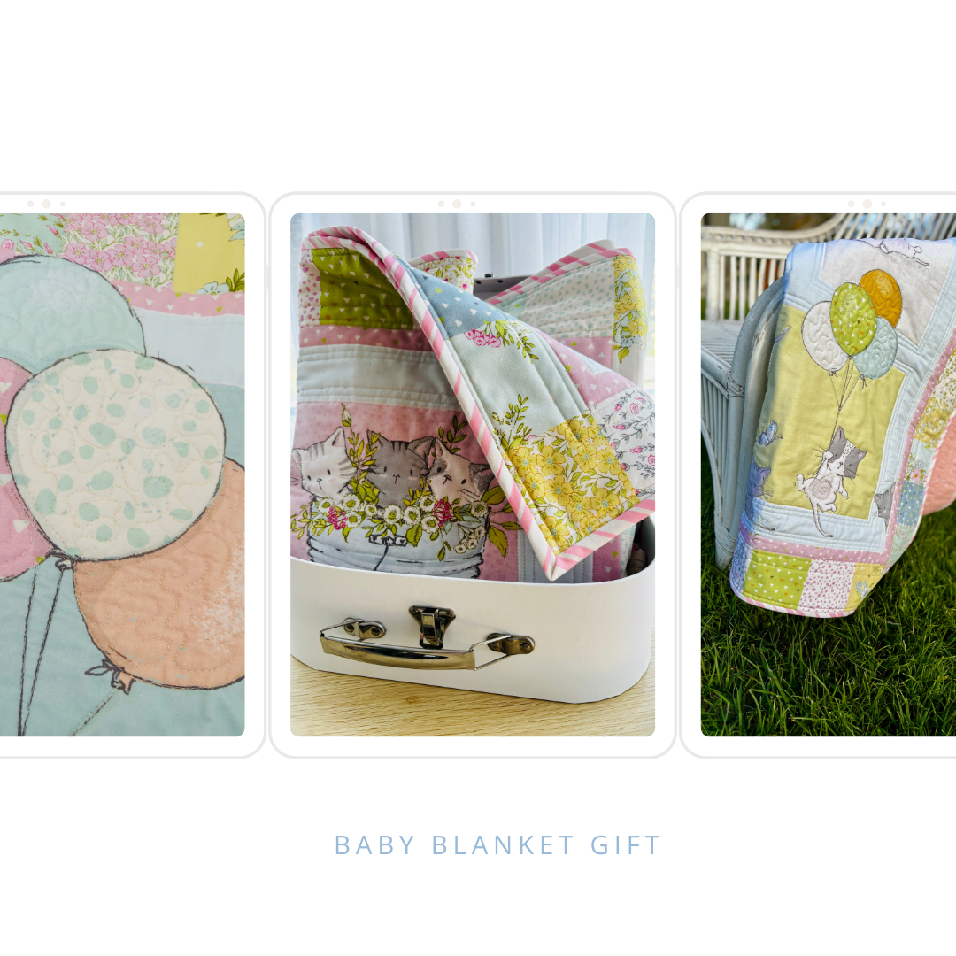 Sustainable Keepsake Baby Blanket, Playful Kitten Quilted Blanket Gift