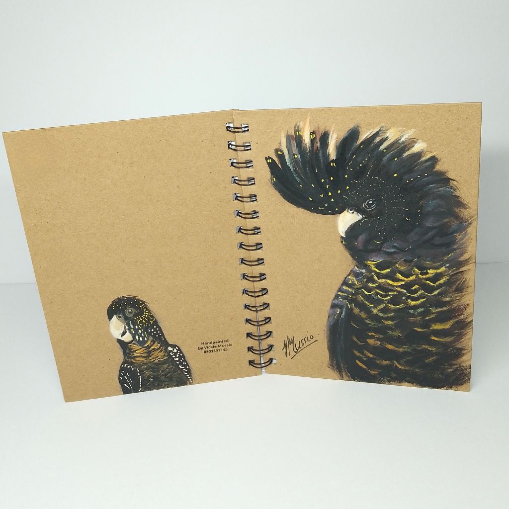 Black Cockatoo - Female Red tailed Black cockatoo Handpainted Notebook