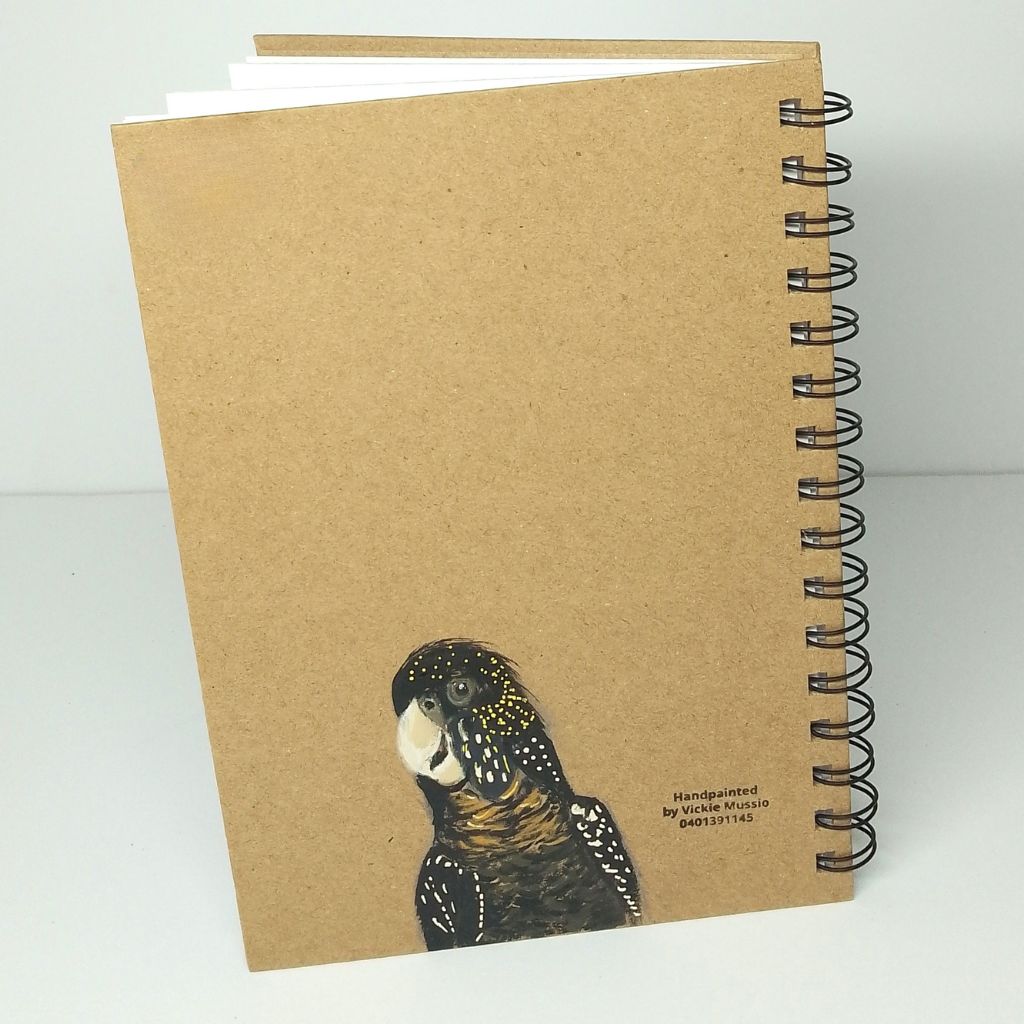 Black Cockatoo - Female Red tailed Black cockatoo Handpainted Notebook