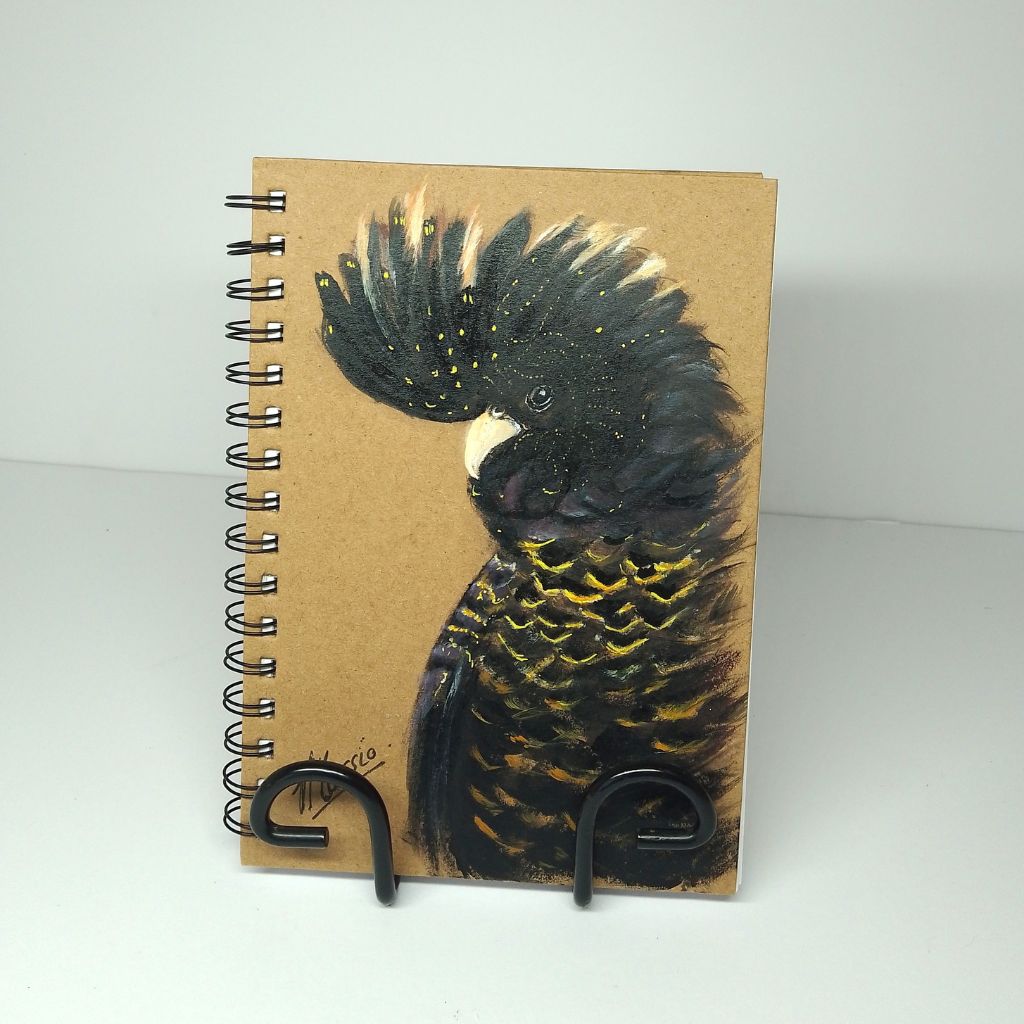 Black Cockatoo - Female Red tailed Black cockatoo Handpainted Notebook
