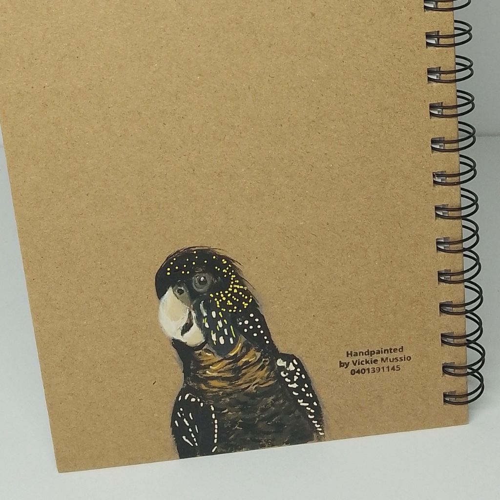 Black Cockatoo - Female Red tailed Black cockatoo Handpainted Notebook