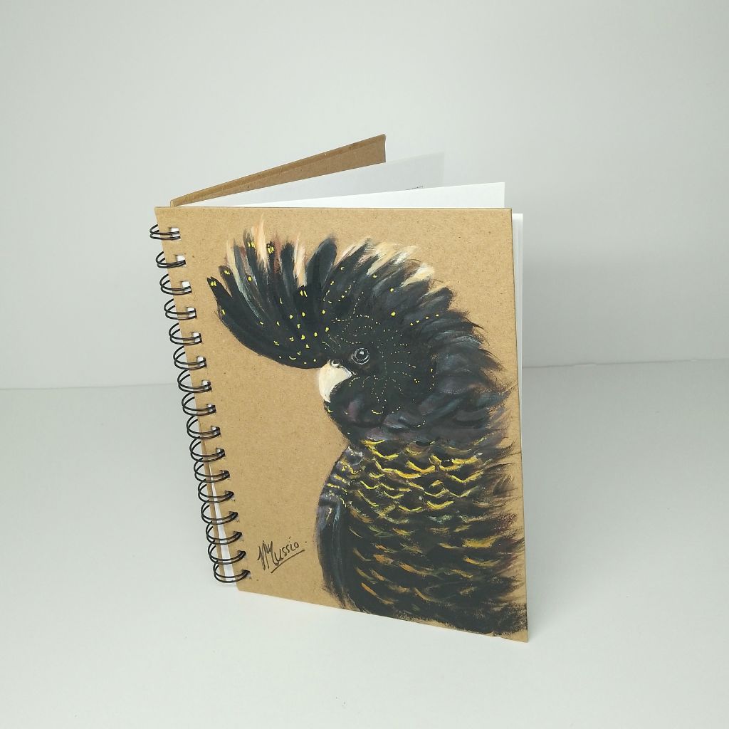 Black Cockatoo - Female Red tailed Black cockatoo Handpainted Notebook