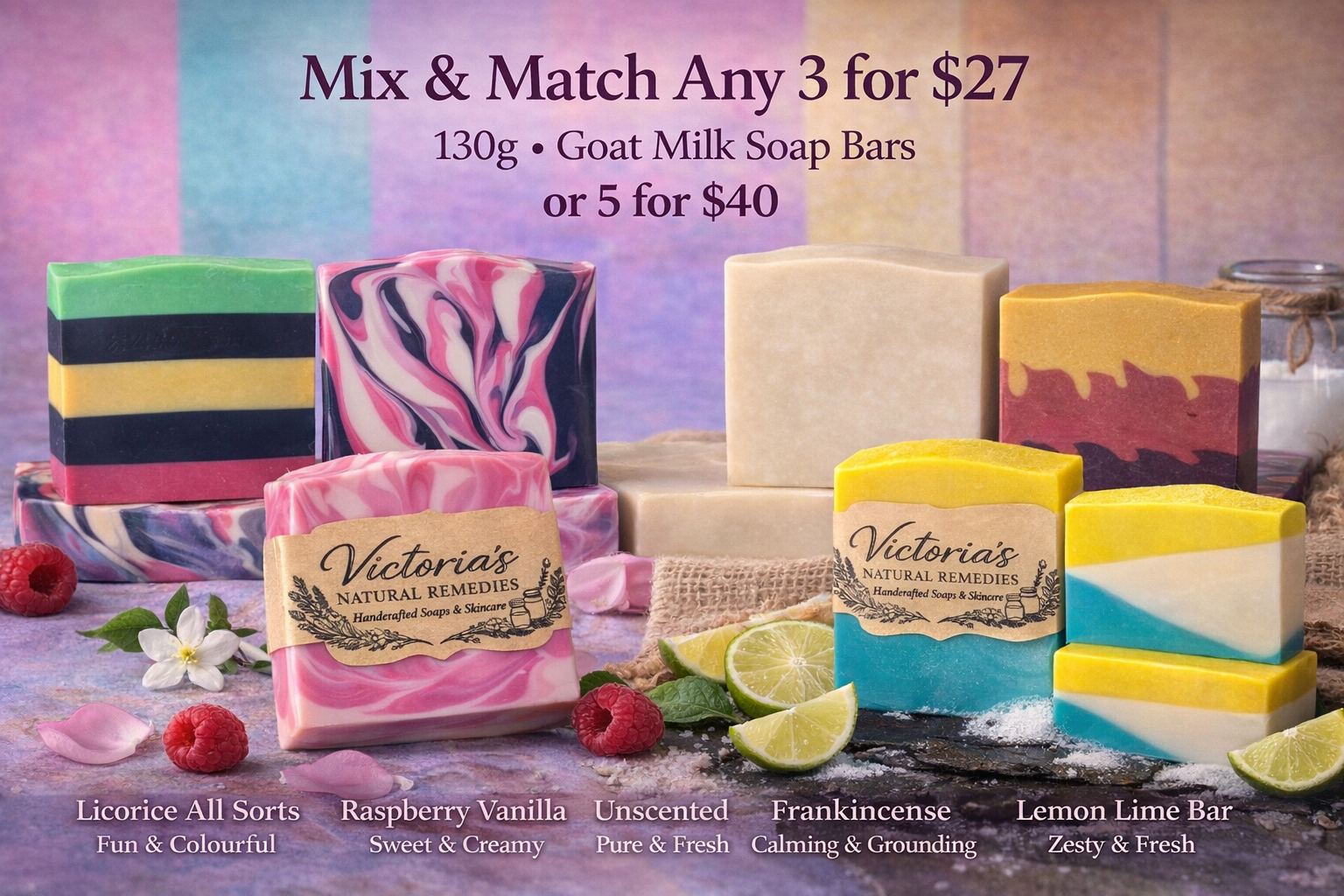 Handmade Goat Milk Soap Bars 130g | Natural Skincare | Sensitive Skin | Mix & Match Bundle