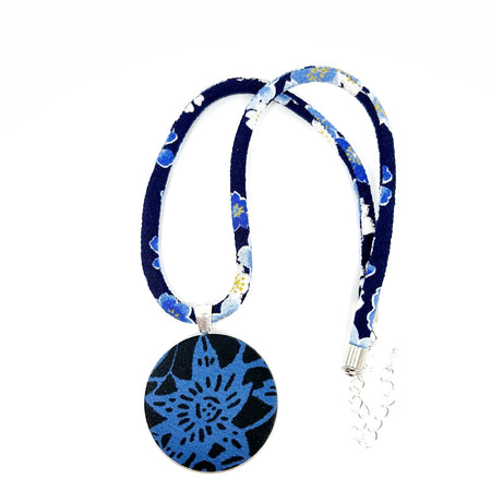 Kimono Pendant Necklace - Blue Flower