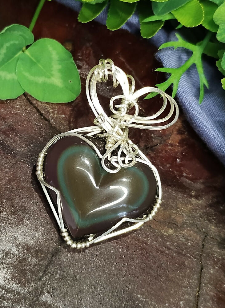 Rainbow Obsidian Heart in Sterling Silver