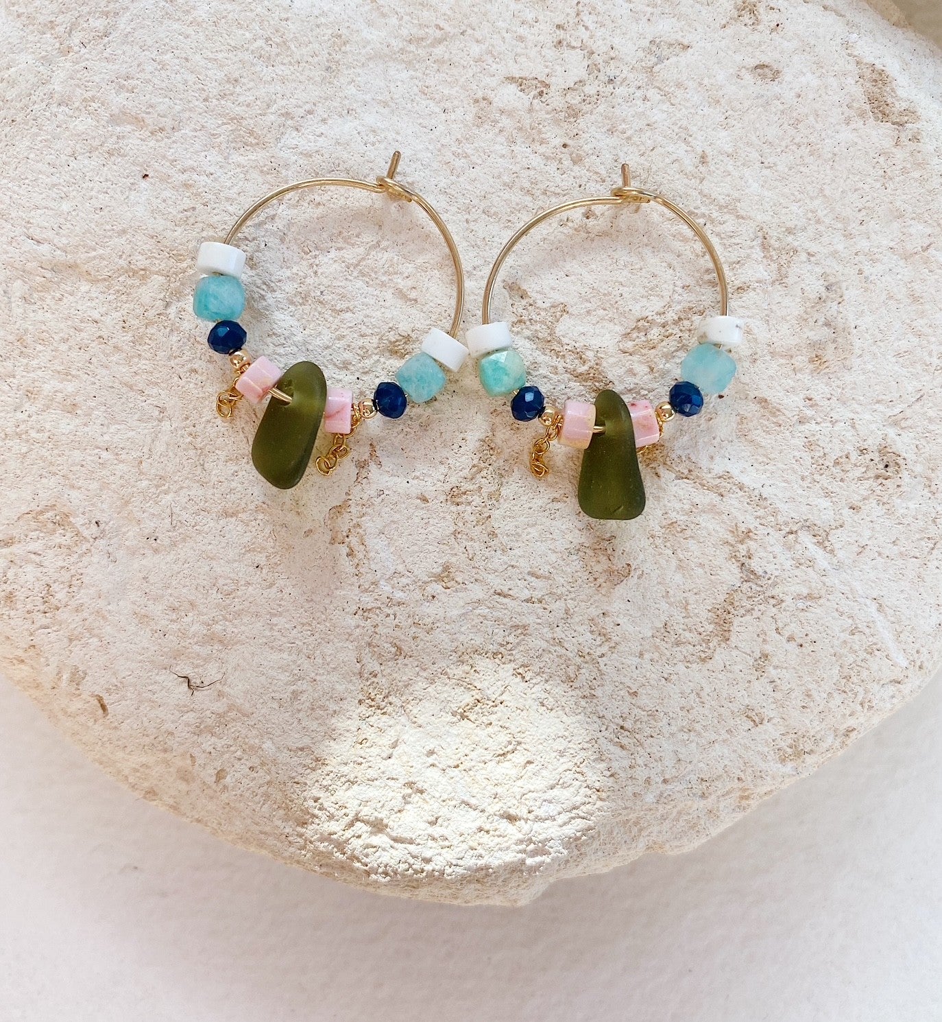 Sea Glass Beaded hoop earrings