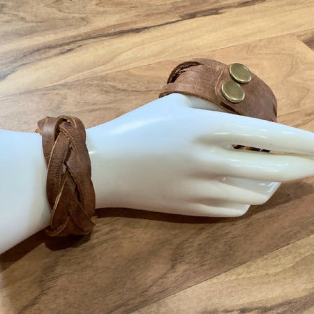 Brown Mystery Braid Leather Cuff Bracelet