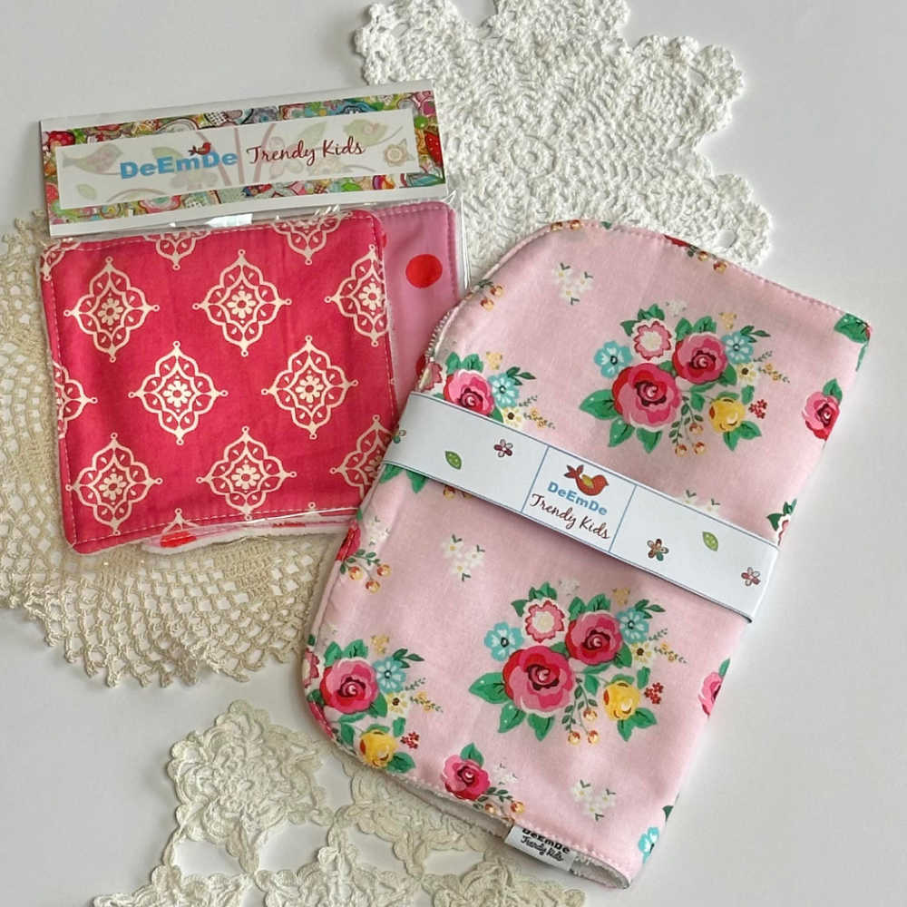 Large Size Floral Bib & Wash Cloth Set
