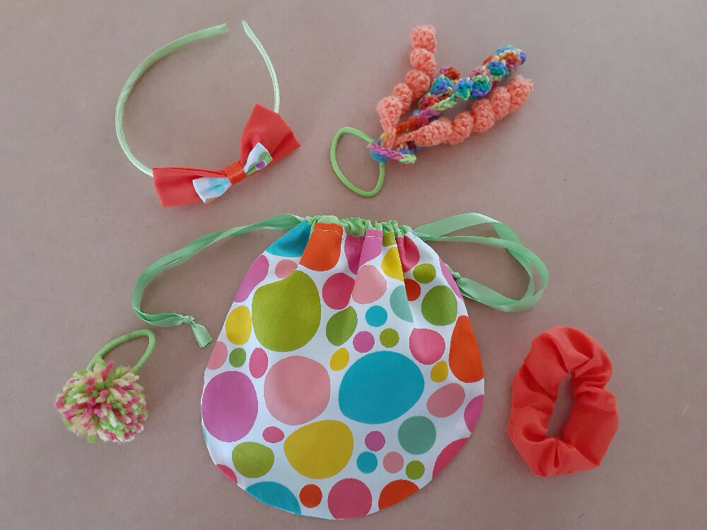 Children's Drawstring Bag with Hair Accessories