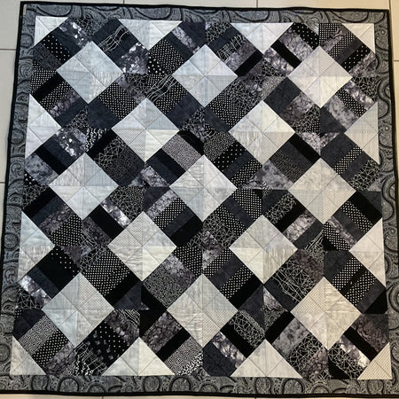 Patchwork throw, lap quilt, blanket black and grey