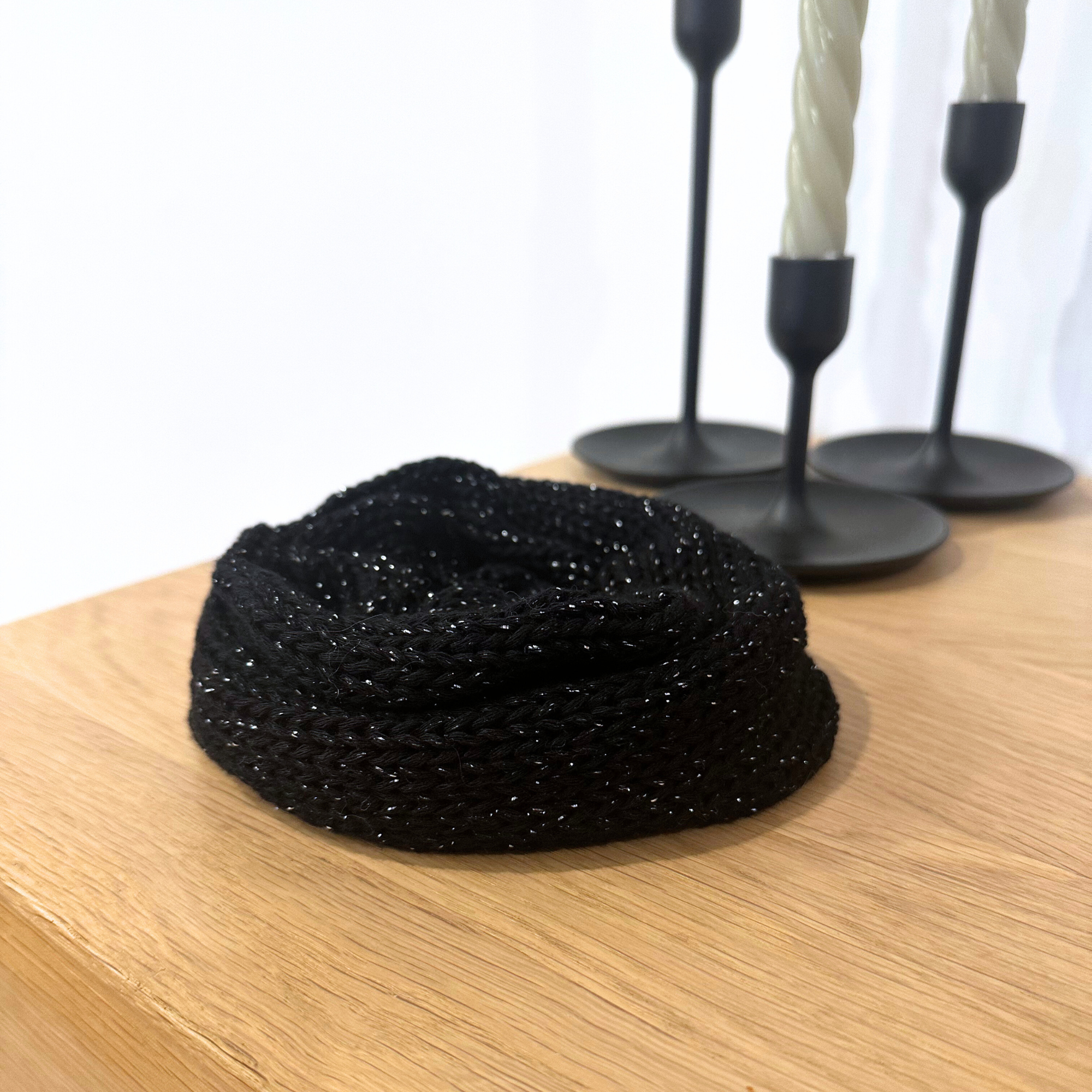 Sparkly black oversized knit scrunchie