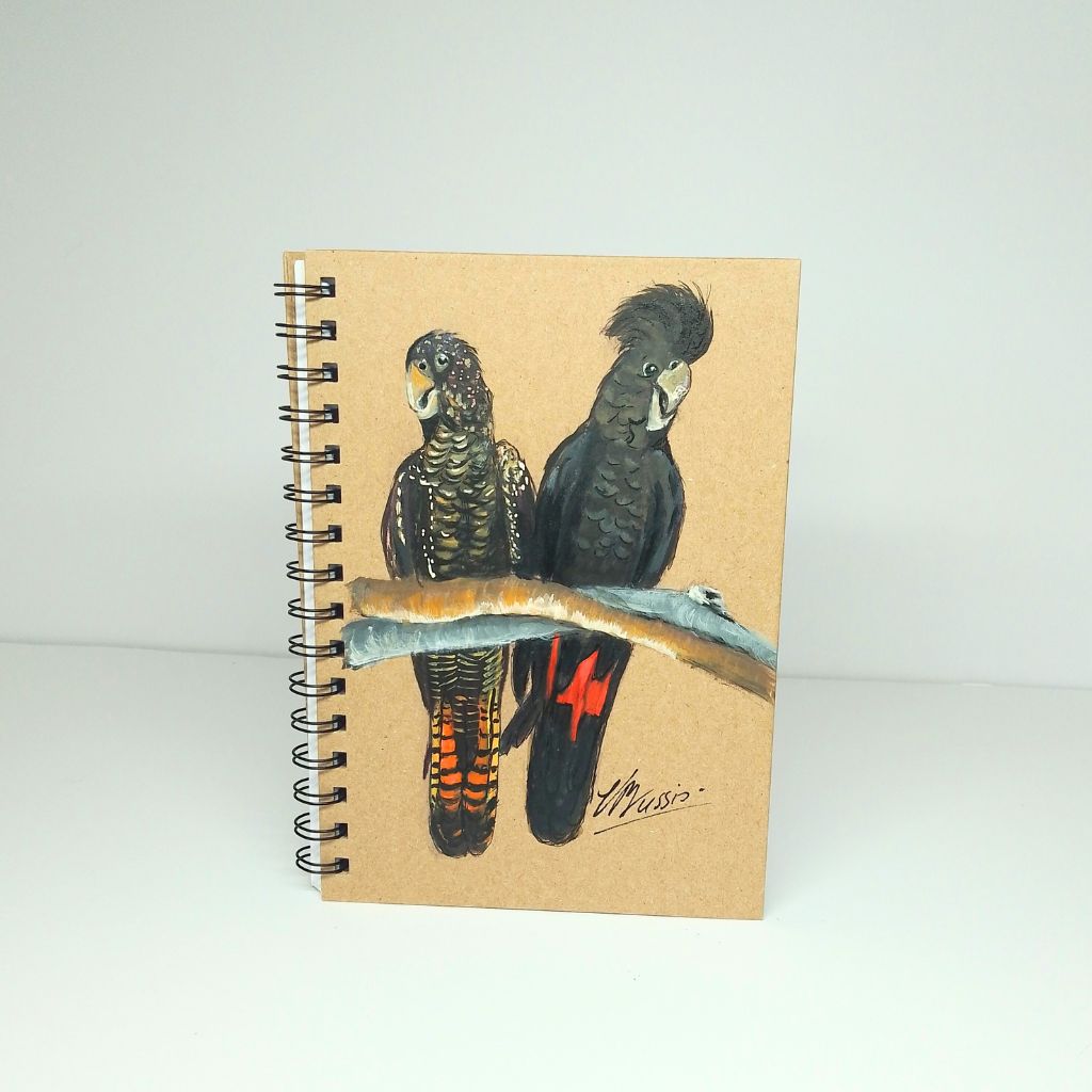 Black Cockatoo Handpainted Kraft Notebook - Size A5