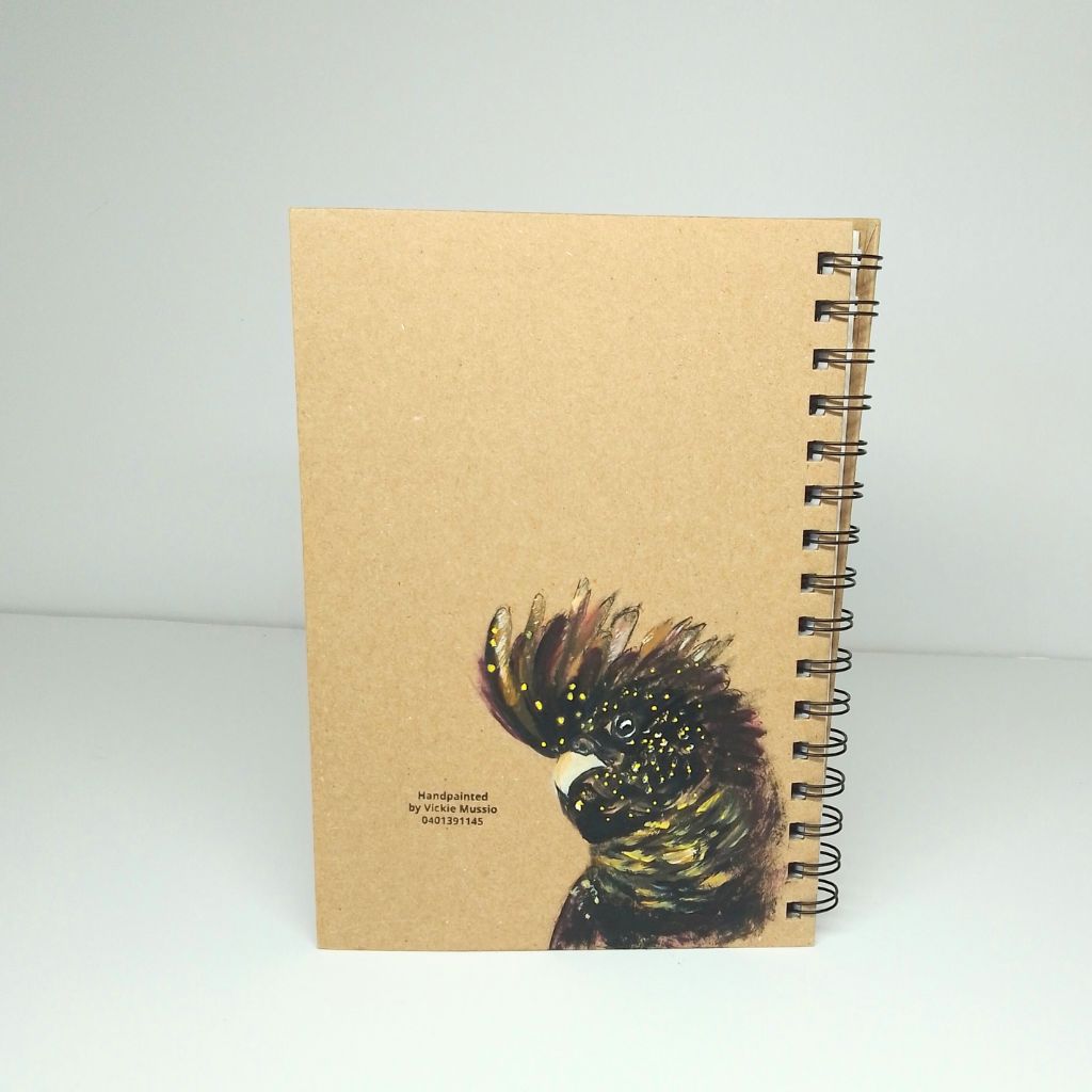 Black Cockatoo Handpainted Kraft Notebook - Size A5