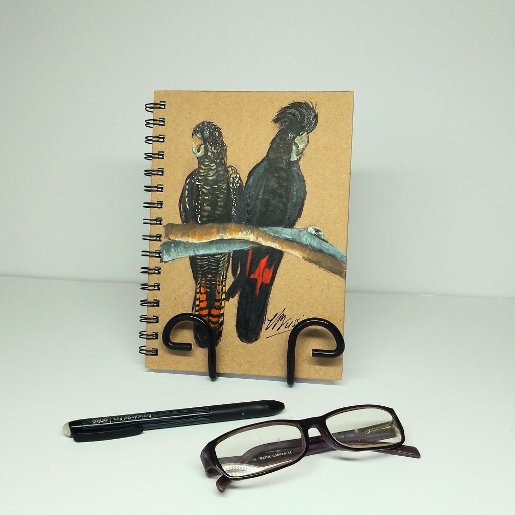 Black Cockatoo Handpainted Kraft Notebook - Size A5