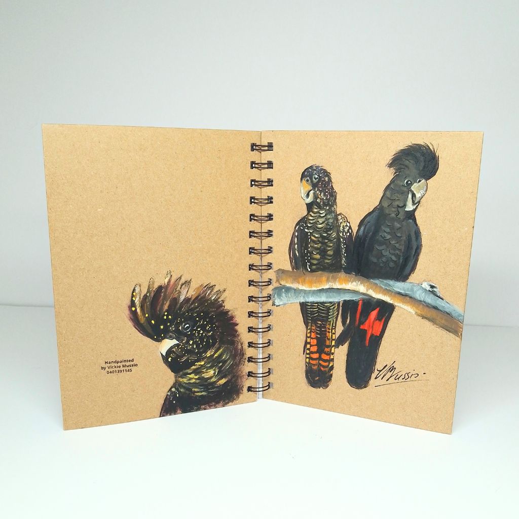 Black Cockatoo Handpainted Kraft Notebook - Size A5