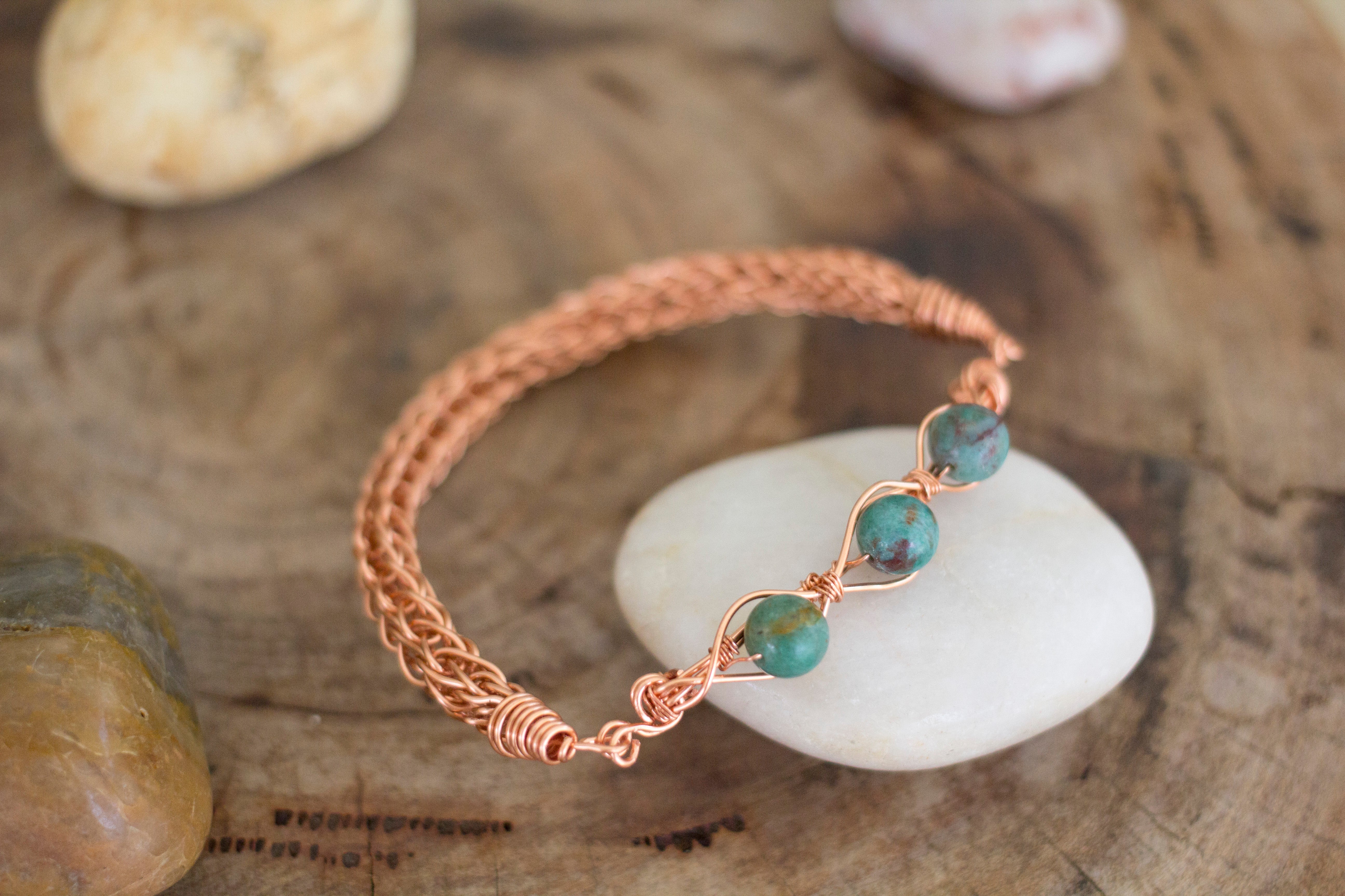 Copper Wire Viking Knit Bloodstone Bangle