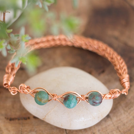Copper Wire Viking Knit Bloodstone Bangle