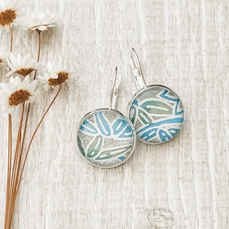 Blue and green earrings. Handmade with Japanese papers.  Choose dangles or studs
