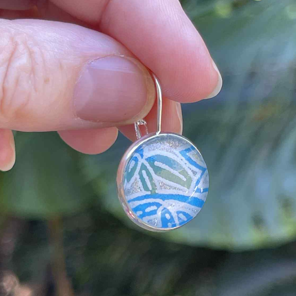 Blue and green earrings. Handmade with Japanese papers.  Choose dangles or studs