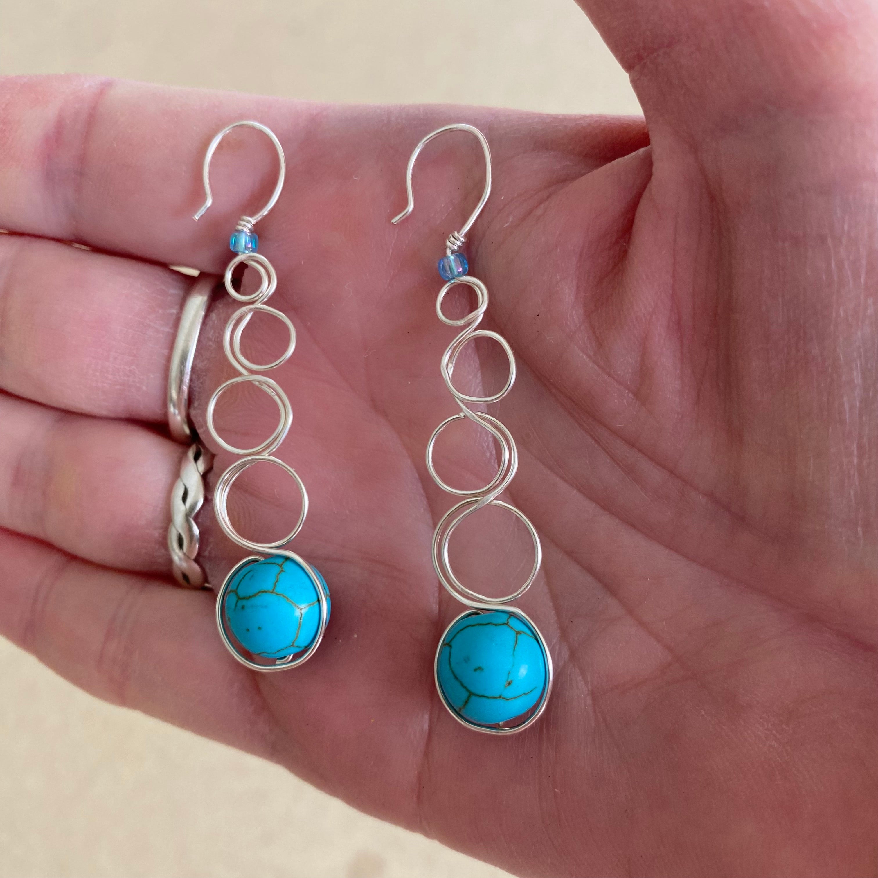 Blue Gemstone Silver Loop Earrings