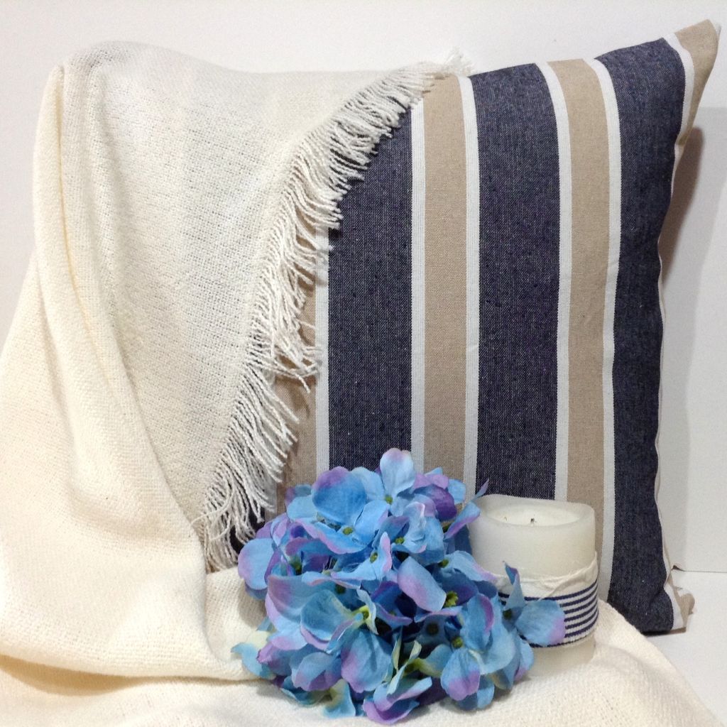 Striped Cushion Cover – Grey, Blue & Beige scatter cushion