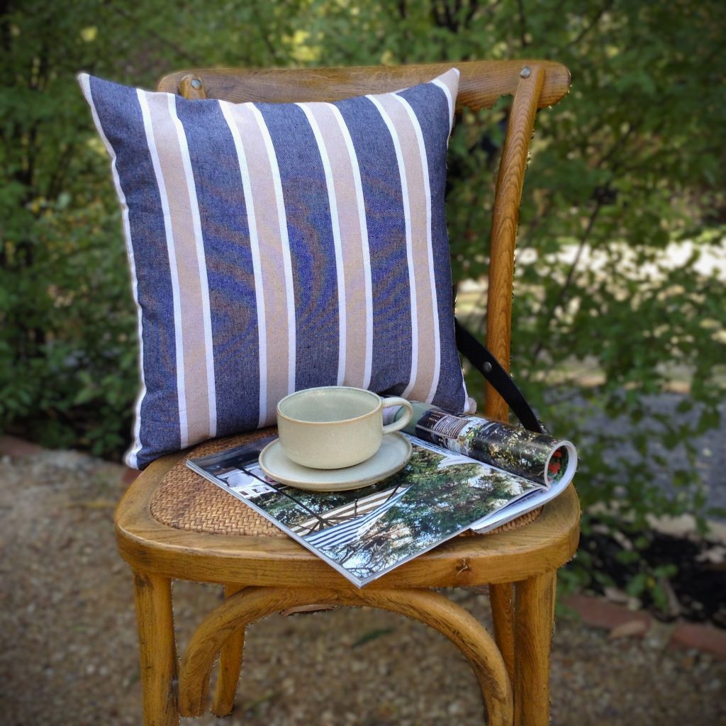 Striped Cushion Cover – Grey, Blue & Beige scatter cushion