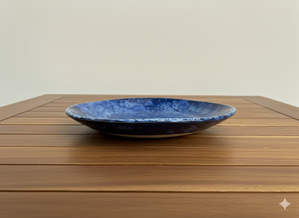 Handcrafted Crystal Blue Pottery Bowl
