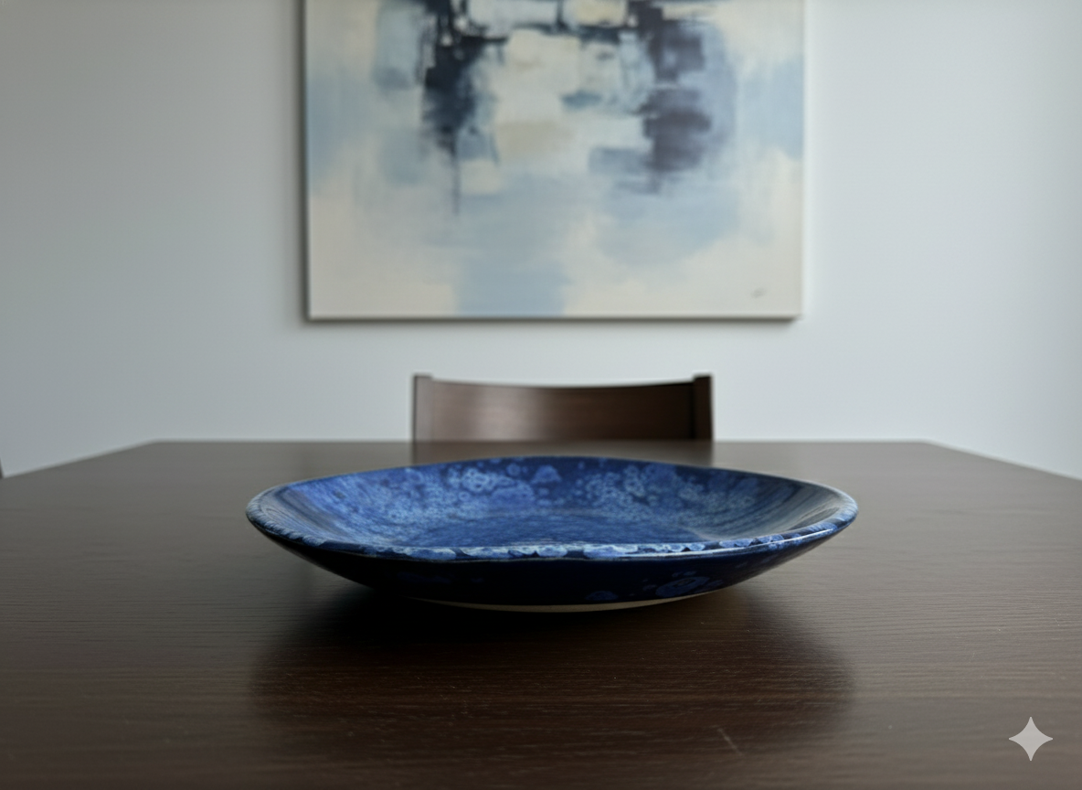 Handcrafted Crystal Blue Pottery Bowl