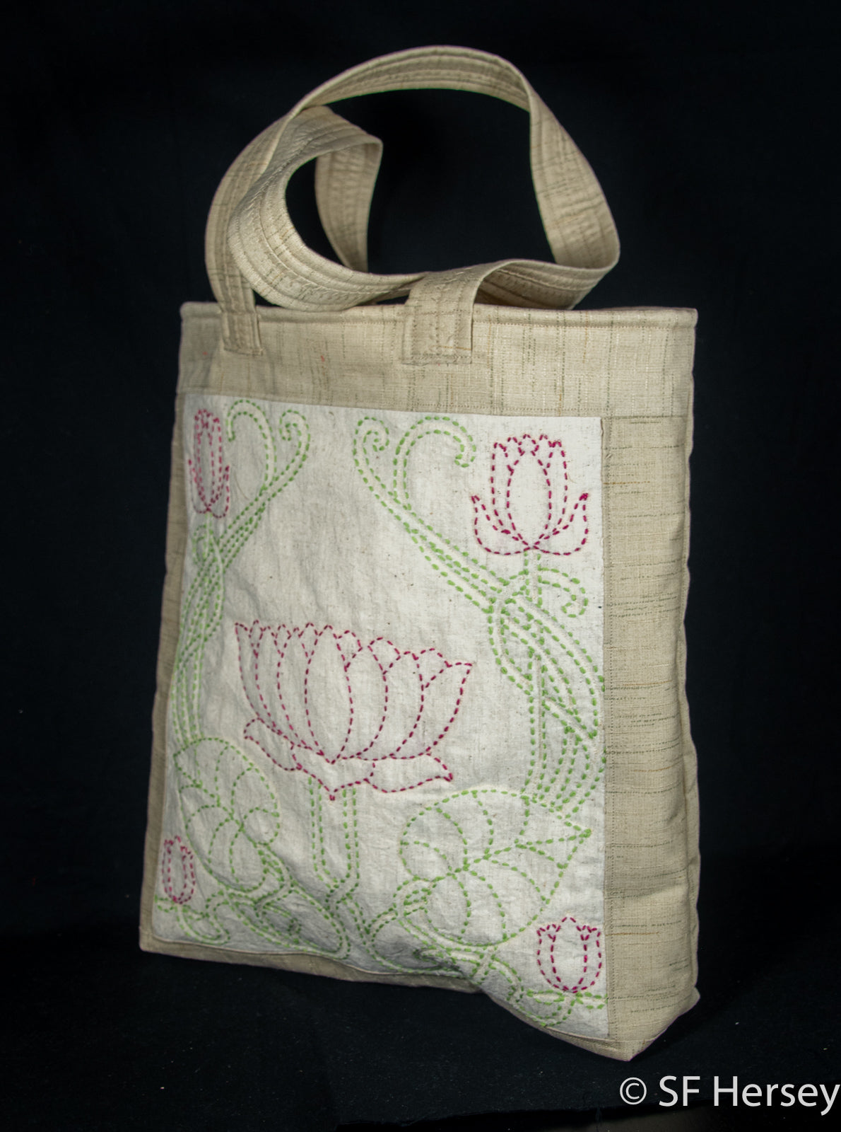 Embroidered, Quilted Lotus Serenity Bag