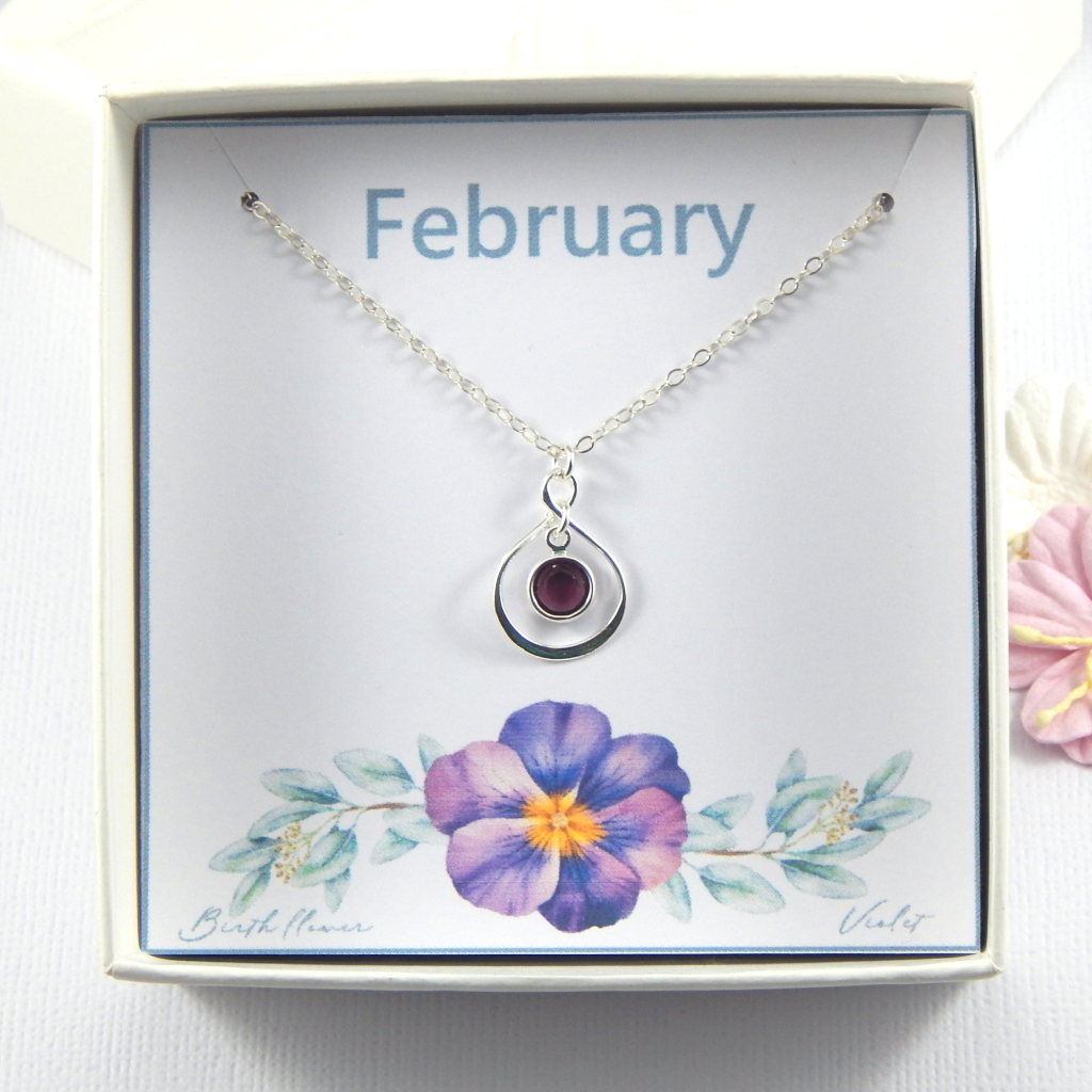 Birthstone Sterling Silver Necklace Choose Your Birth Month