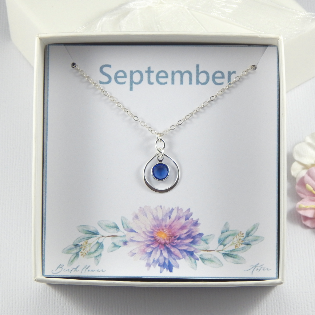 Sterling Silver Birthstone  Necklace Choose Your Birth Month