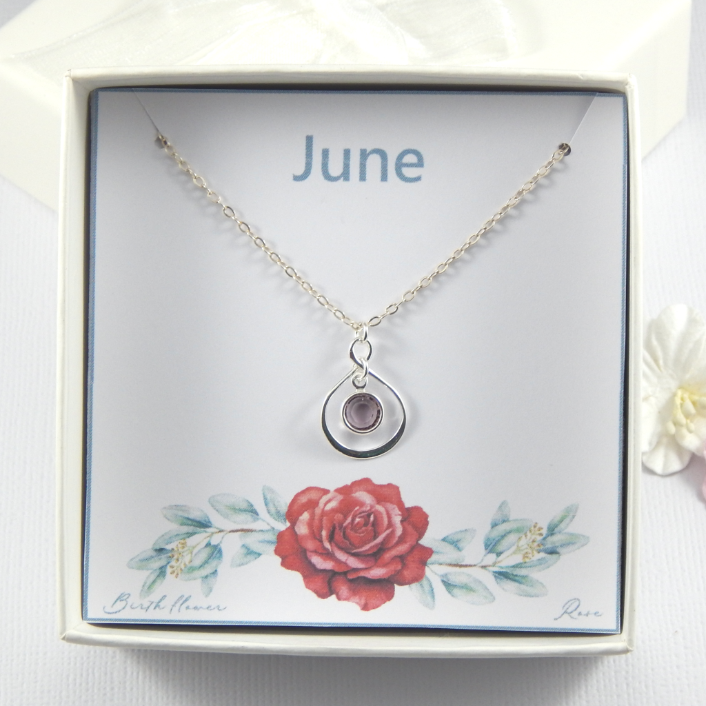 Birthstone Sterling Silver Necklace Choose Your Birth Month