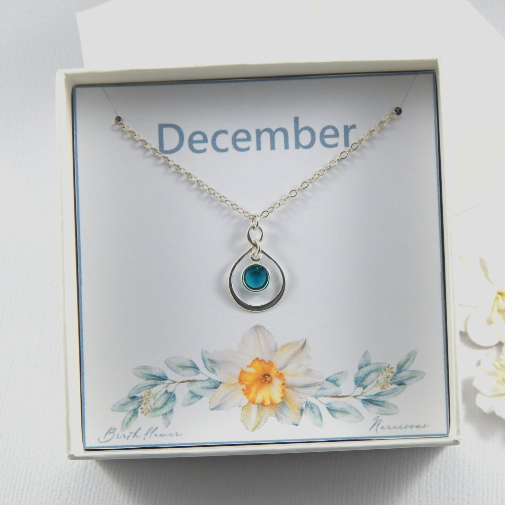 Sterling Silver Birthstone  Necklace Choose Your Birth Month
