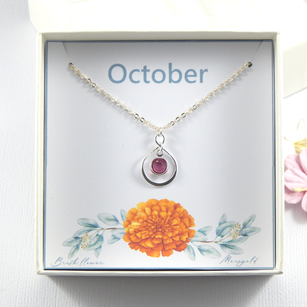Sterling Silver Birthstone  Necklace Choose Your Birth Month